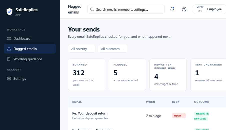 Flagged emails reference screenshot