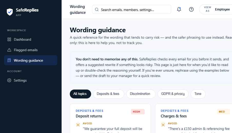 Wording guidance reference screenshot